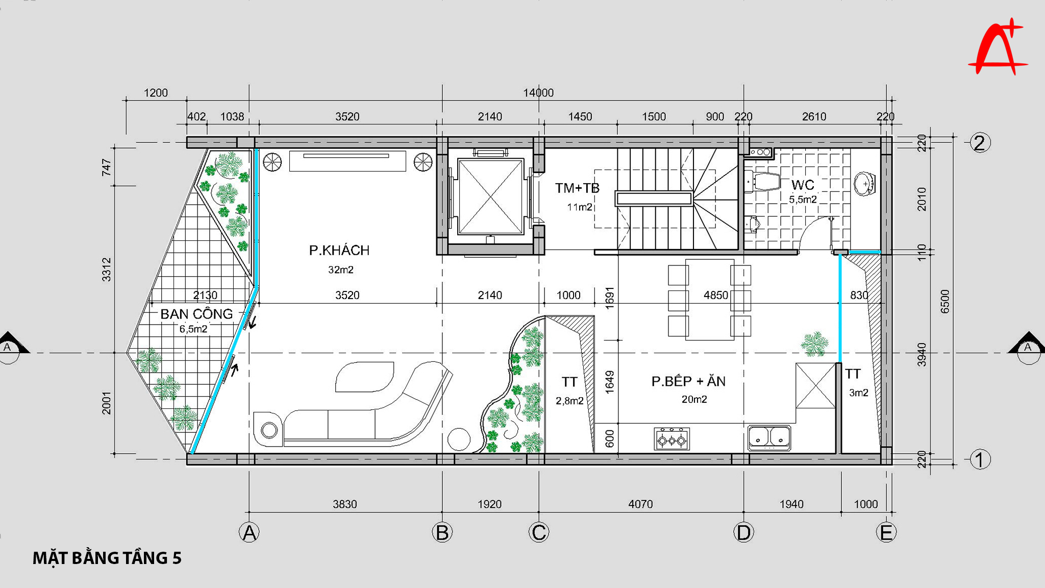 Mặt bằng tầng 5- nhà ở